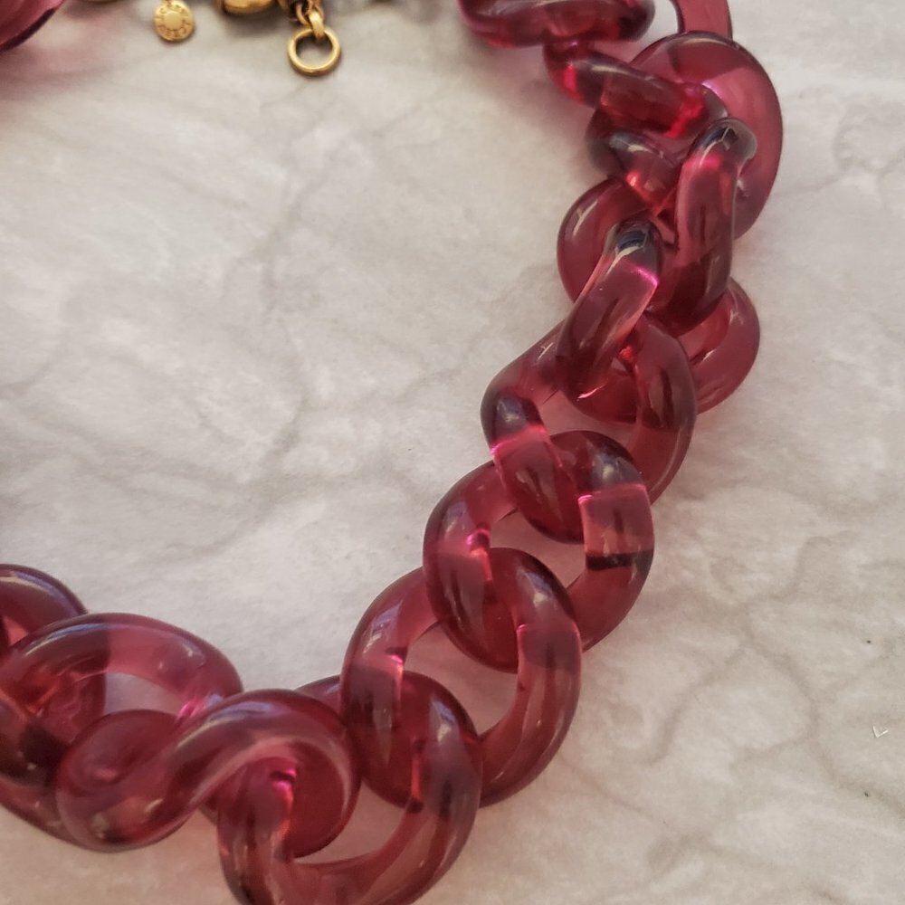 💖 J.Crew Dark Burgandy Wine Pink Chunky Lucite Acrylic Resin Link Necklace 💖 - Picture 4 of 7
